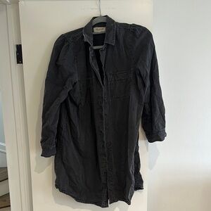 Dark Gray Button-Up Shirt Dress